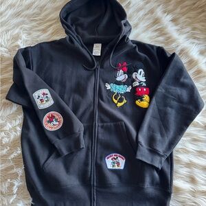 Disney Black Zip-Up Hoodie with Mickey and Minnie Mouse Patches